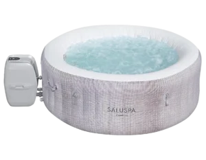 Bestway SaluSpa Cancun AirJet 2 to 4 Person Inflatable Hot Tub, 71 x 26 Inch Round Portable Outdoor Spa with 120 Soothing Jets and Cover, Gray