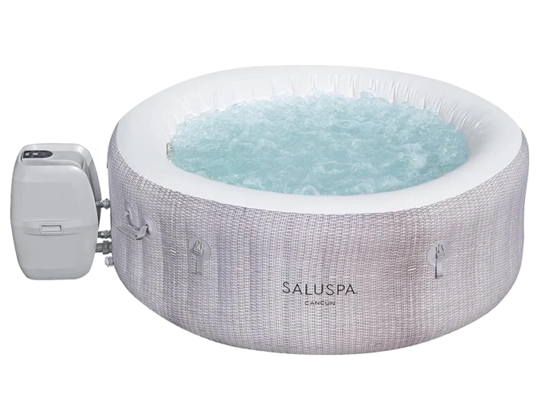 Bestway SaluSpa Cancun AirJet 2 to 4 Person Inflatable Hot Tub, 71 x 26 Inch Round Portable Outdoor Spa with 120 Soothing Jets and Cover, Gray