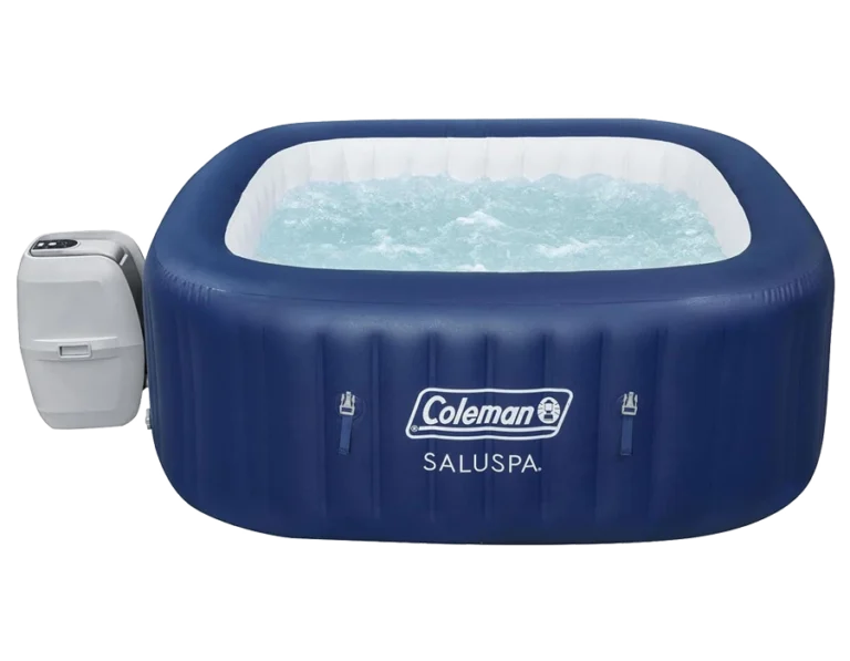 Coleman SaluSpa Atlantis AirJet 4 to 6 Person Inflatable Hot Tub Square Portable Outdoor Spa with 140 Soothing Jets with Cover, Blue
